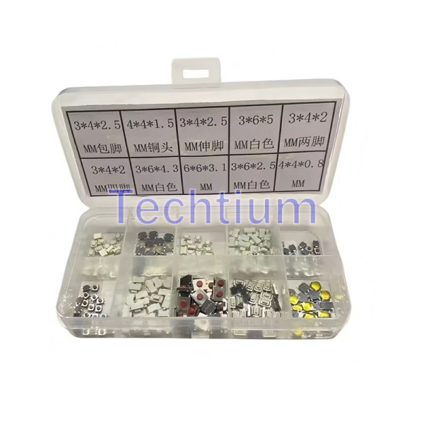 key button 10 type,25pcs each,total 250pcs (3*4*2.5mm, 4*4*1.5mm 3*4*2.5mm 3*6*5mm 3*4*2mm 3*4*2mm 3*6*4.3mm 6*6*3.1mm 3*6*2.5mm 4*4*0.8mm)