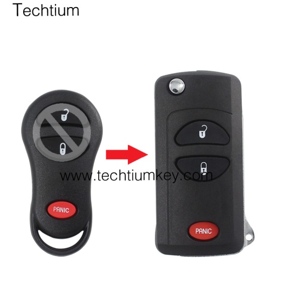 2+1 button remote flip key shell for Chrysler Dodge Jeep 1998 - 2004 Cherokee Grand Cherokee