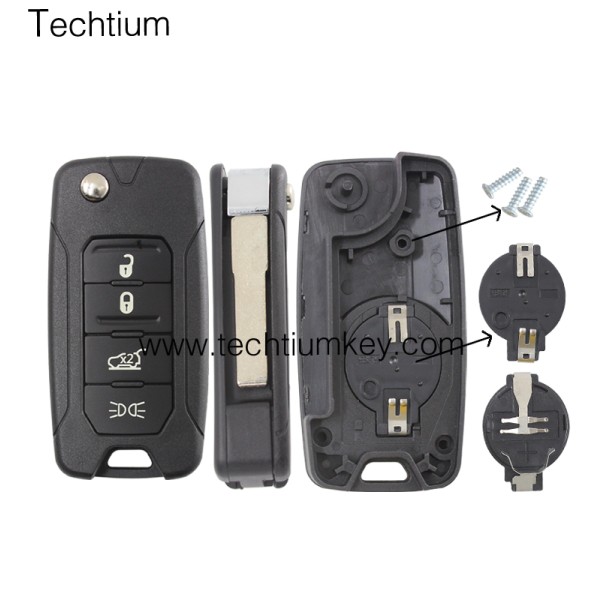 with battery clamp 4 button remote flip key shell for Chrysler