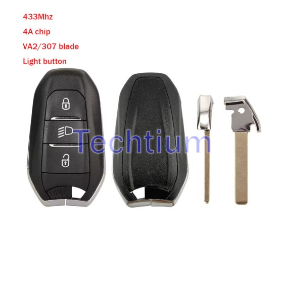 433Mhz  4A chip VA2/307 blade Light button 3 button remote key for Citroen,Peugeot,DS